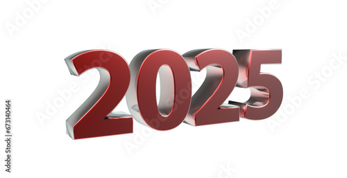 2025 plakative 3D-Schrift, 3d, Jahreswechsel, rot, metallisch, Kalender, Neujahr, Datum, Freisteller, Alphakanal, Rendering 