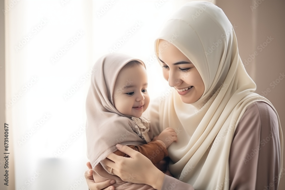A mother teaching her child to read the Quran, passing on the values and traditions of Ramadan, creativity with copy space A mother teaching her child to read the Quran, passing on the values and traditions of Ramadan, creativity with copy space