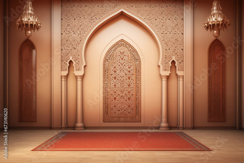 A beautifully decorated mosque mihrab, symbolizing the focal point of prayer and devotion, creativity with copy space photo