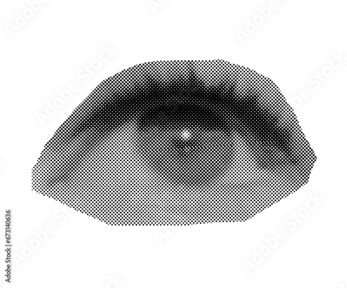 Woman's eye 90s style halftone shape for trendy collage. Dots texture. Contemporary style