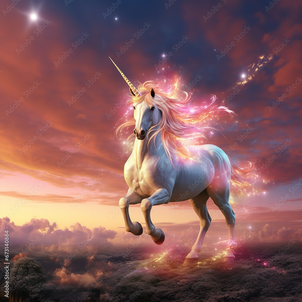 a Bright and beautiful Unicorn glowing in heaven created with Generative Ai a Bright and beautiful Unicorn glowing in heaven created with Generative Ai
