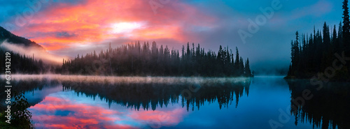 Breathtaking Dawn Skies Over Lightning Lake in Manning Park, Vancouver: A Morning Spectacle