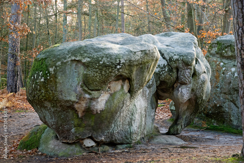 Rocher, Sentier des peintres de Barbizon, Forêt de Fontainebleau, 77, Seine et Marne, France