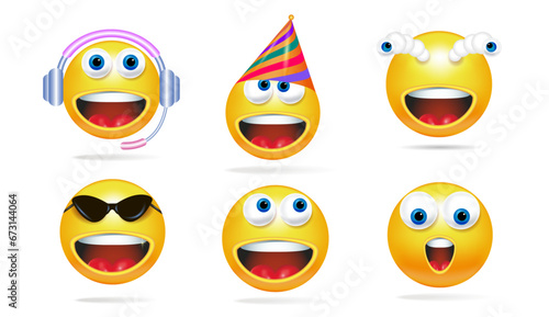 A composition of cute icons. Funny smiling faces.Self-expression and emotions in various situations.3d vector illustration. emoji