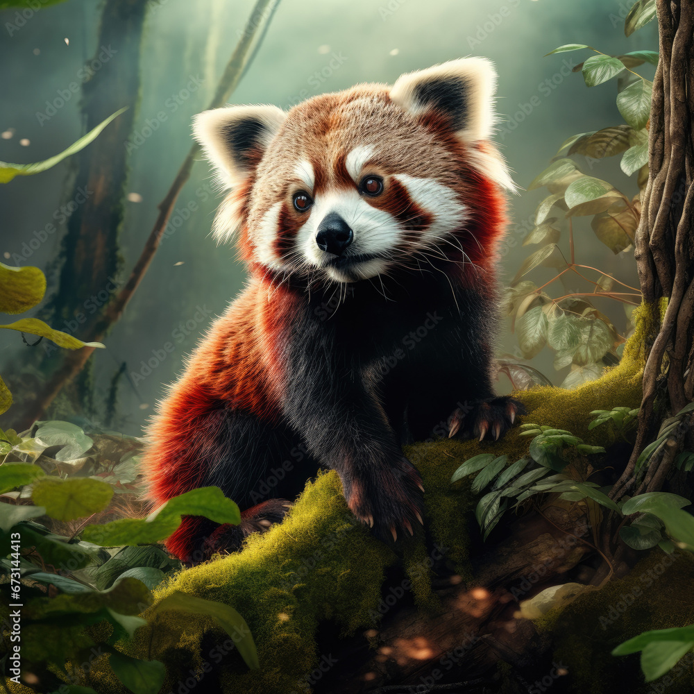 Obraz premium Red Panda in Natural Habitat Close-up Portrait