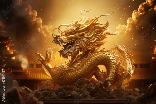 Happy chinese new year 2024 , the glowing dragon zodiac