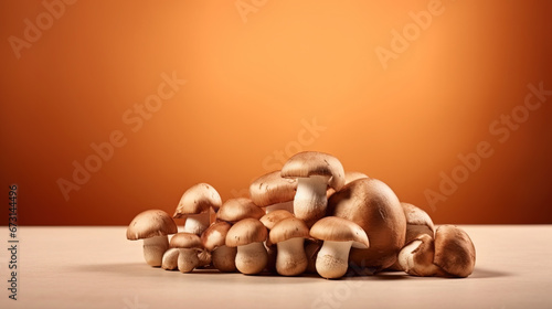 Group of Mushrooms in Bowl with Copy Space Background Selective Focus