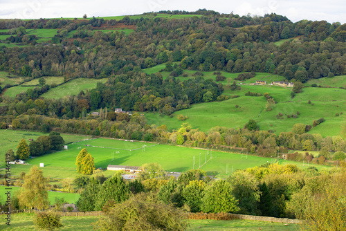 Aerial view of Matlock Rugby club, from Black Rock, in Derbyshire.