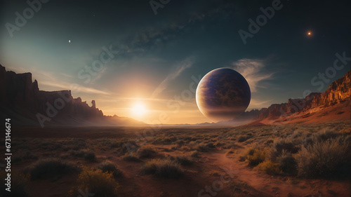 planet over the desert 