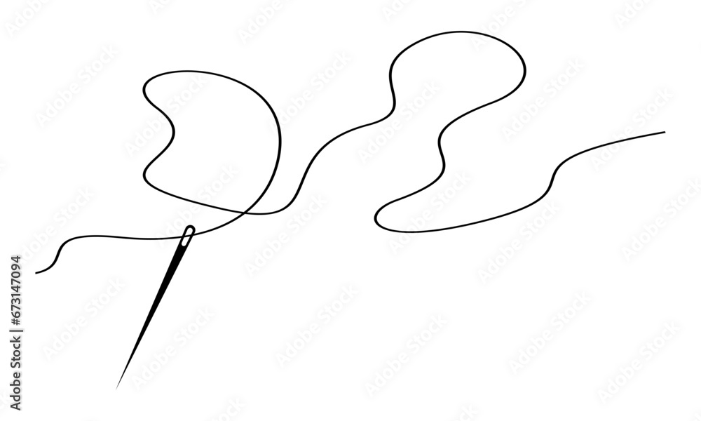 Needle with thread. Black silhouette with sewing needle. Vector icon. Needle with thread. Black silhouette with sewing needle. Vector icon.