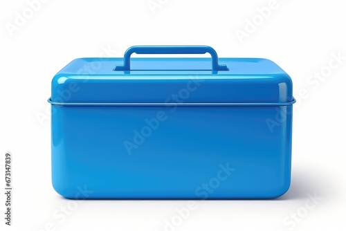 blue lunch box mockup for meal on white background, container for food