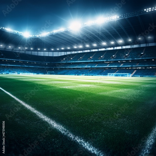 Pitch Perfect: Close-Up of Soccer Stadium Lawn, Illuminated by Stadium Lights.