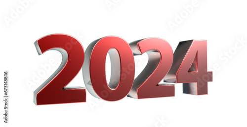 2024 plakative metallische rote 3D-Schrift, Jahreszahl, Kalender, Perspektive, Nummer, Jubiläum, Neujahr, Jahreswechsel, Freisteller, Alphakanal 