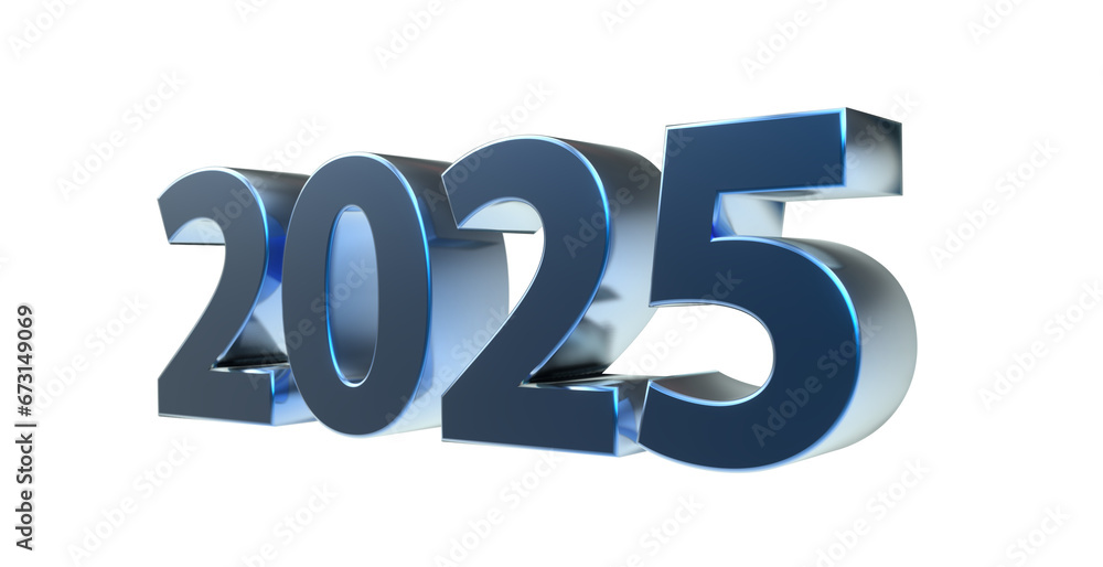  Foto zu 2025 plakative metallische blaue 3D-Schrift, Jahreszahl, Kalender 