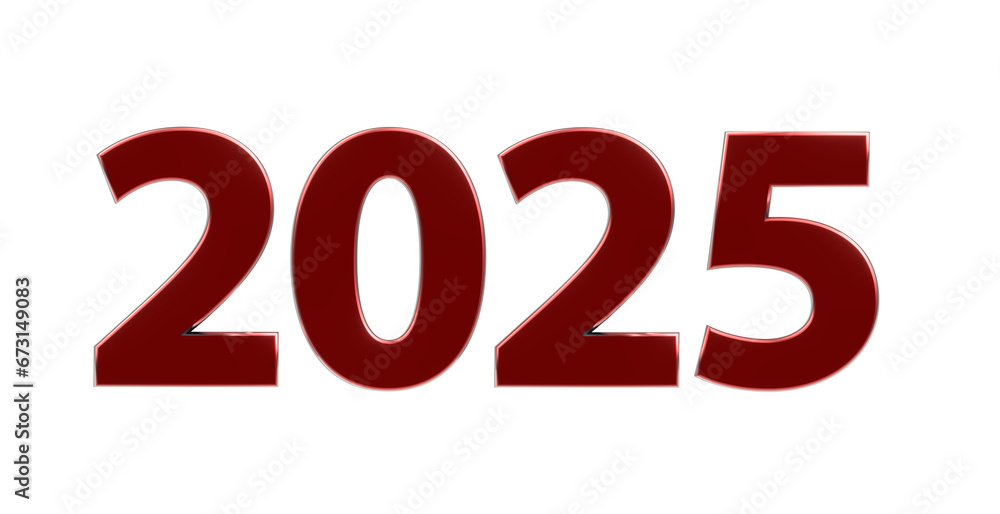 2025 plakative metallische rote 3DSchrift, Jahreszahl, Kalender