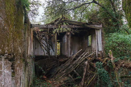 Old abandoned ruin captured by nature in Galicia, Spain