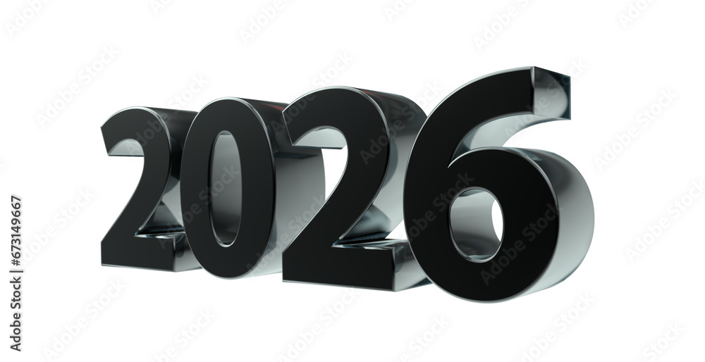  Ilustrace „2026 plakative metallische schwarze 3D-Schrift, Jahreszahl Illustration 