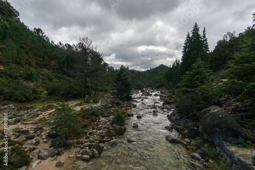 Mountain river Arado with much water during autumn time, Peneda-Geres National Park, Vilar da Veiga, Portugal