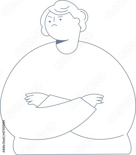 Angry middle-aged woman with arms crossed.