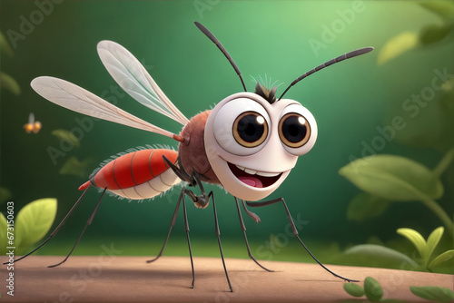 Adorable 3d rendered cute happy smiling and joyful insect mosquito cartoon character