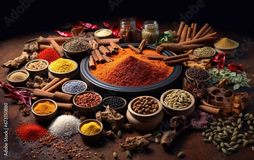Arrangement of Spices on Blurry Dark Theme Background