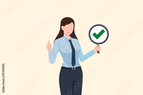 verification and approval of the business choice. business woman showing checkmark correct. symbol icon Green Checkmark button. business vector illustration.