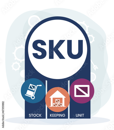 SKU - Stock Keeping Unit acronym. business concept background. vector illustration concept with keywords and icons. lettering illustration with icons for web banner, flyer, landing page