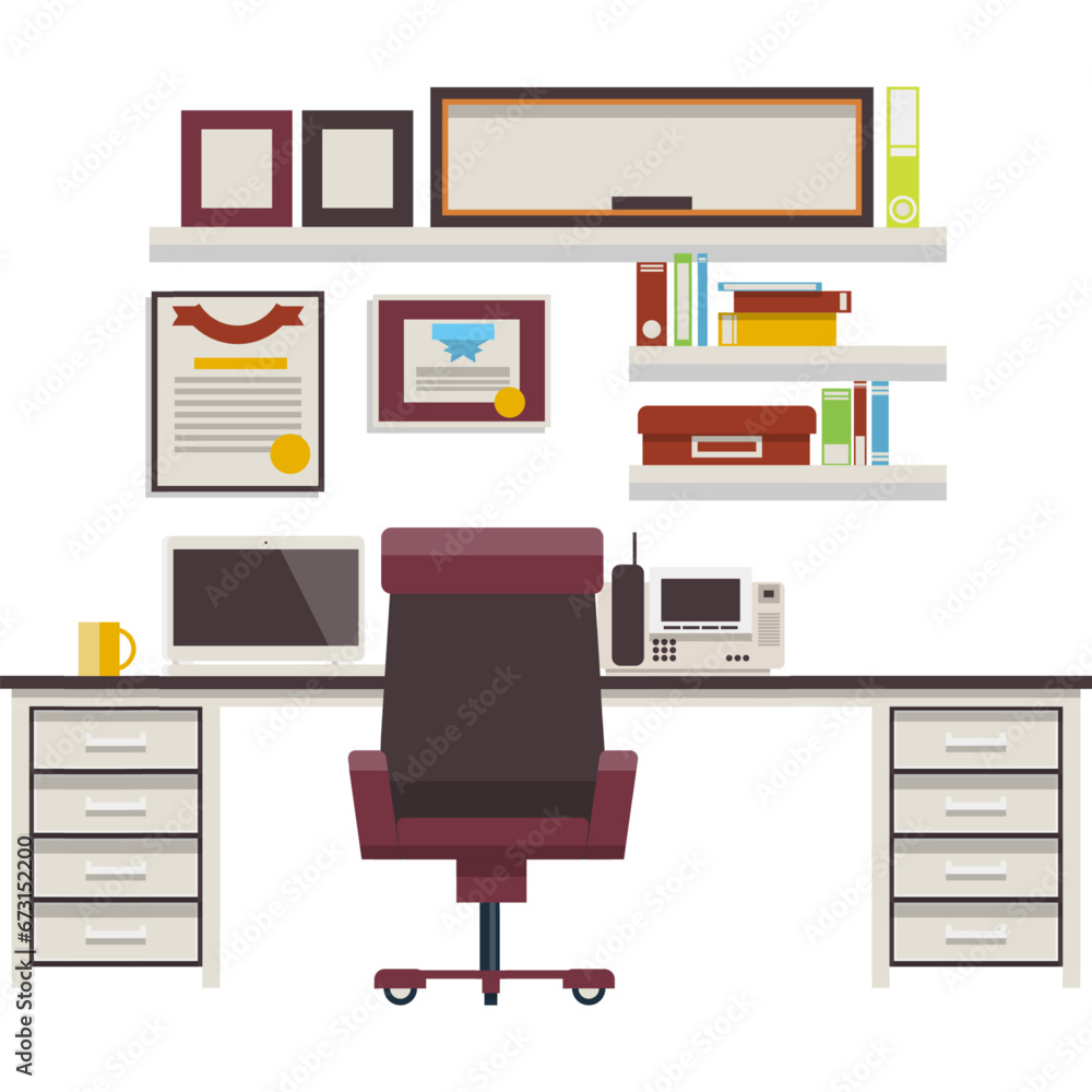 Modern office workspace vector workplace flat icon Modern office workspace vector workplace flat icon