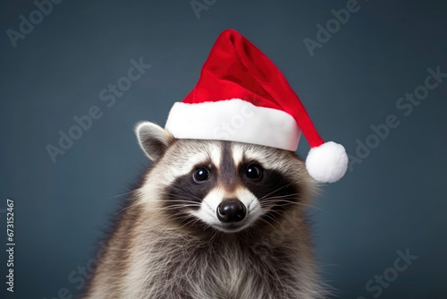 Cute little racoon with santa claus hat © Jürgen Fälchle