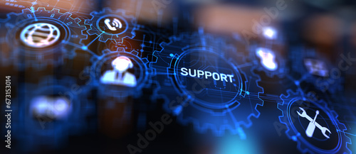 Support button on virtual screen. Customer service and communication concept. photo