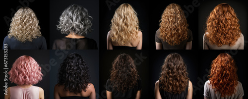 Obraz na płótnie Small perm haircut for woman with different hair colour. View from behind on black background. Generative AI w salonie