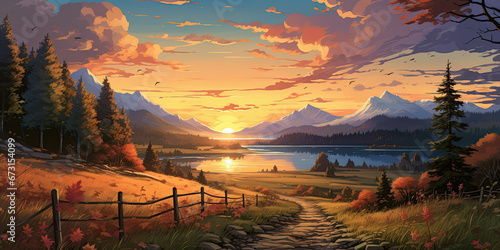 Autumn Landscape Illustration Wallpaper