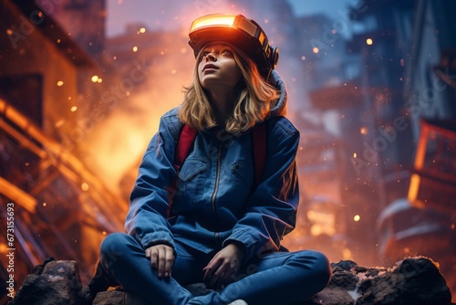 Girl immersed in the virtual world