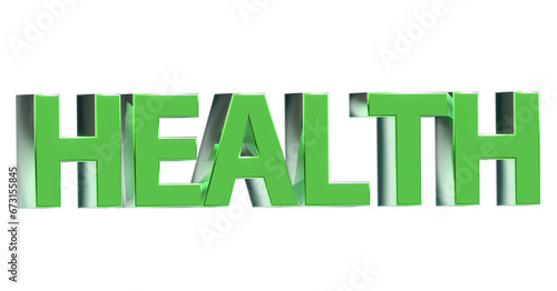 Health Gesundheit grüne plakative exklusive 3D-Schrift, Wohlbefinden und körperlicher Fitness, Rendering, Freisteller 