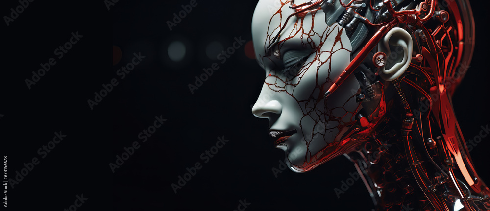 Robotic Girl's Real Face, Up Close Robotic Girl's Real Face, Up Close