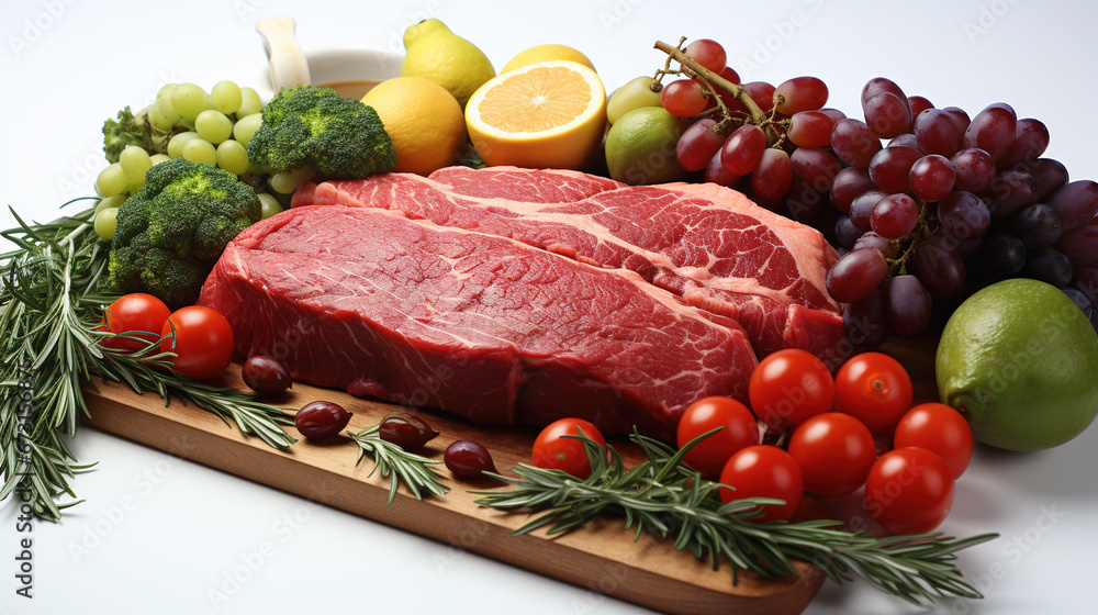 Fresh Beef Vegetables and Fruits Beef As The Main Body on Blurry Background Fresh Beef Vegetables and Fruits Beef As The Main Body on Blurry Background