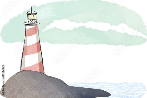 A lighthouse on a remote island painting, A lighthouse Illustration photo