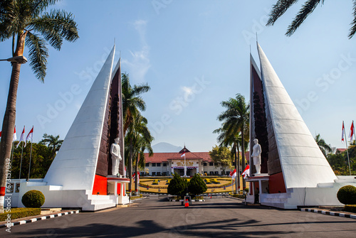 IPDN entrance gate. The Institute of Domestic Government (IPDN) is a government-owned higher education institution which operates in the civil service sector. Located in Jatinangor, Sumedang Regency,  photo