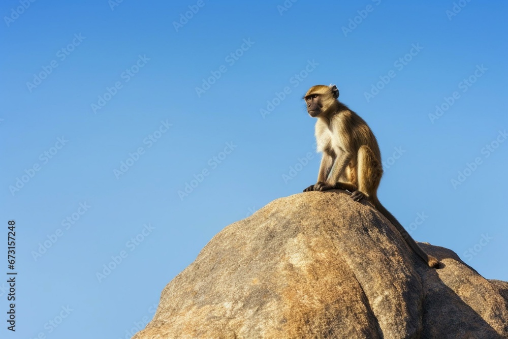 captivating primate perched on high boulder. Generative AI