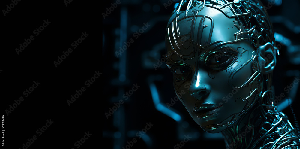 Futuristic Woman with Wired Headgear Illuminating the Future