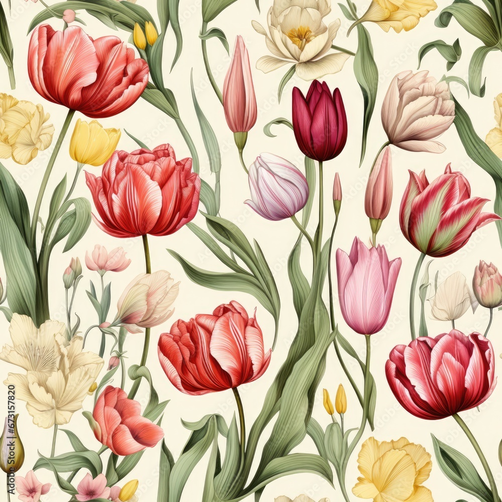  seemless pattern of coloful tulip