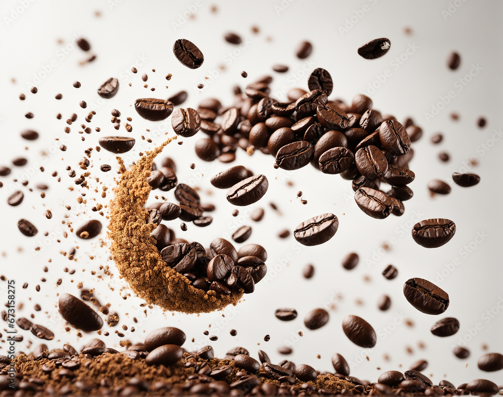 Obraz premium coffee beans scattered isolated on white background