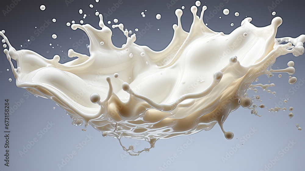Milk Drops and Splashes isolated on White Blurred Background
