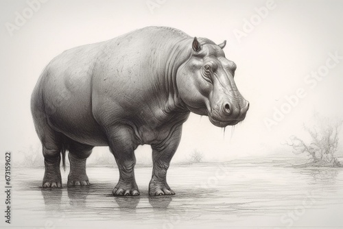 drawing of a hippo standing alone. Generative AI