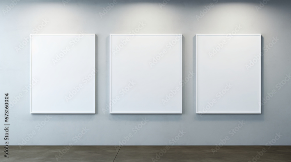 Blank Empty Triptych Frames On Wall In Art Gallery Mockup Blank Empty Triptych Frames On Wall In Art Gallery Mockup