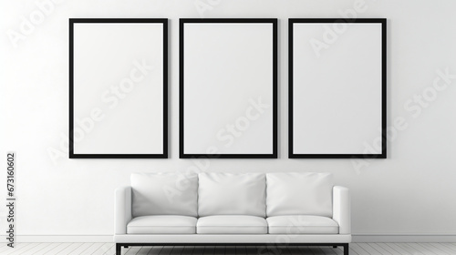Blank Empty Triptych Frames On Wall In Art Gallery Mockup