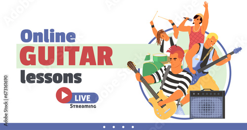 Online guitar lessons live streaming landing page design template