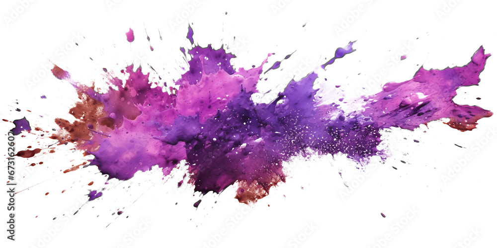violet paint brush strokes in watercolor isolated against transparent