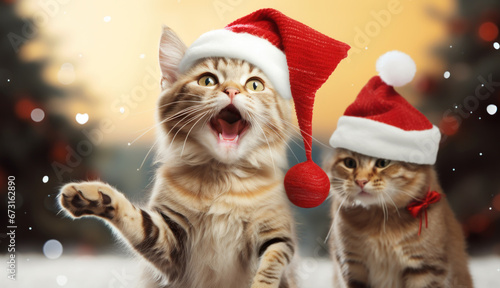 Joyful cats enjoying Christmas