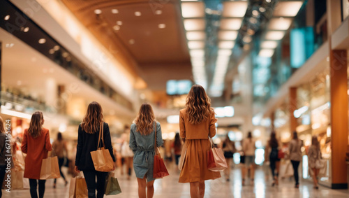 Saturday afternoon in the mall, hustle and bustle, people rushing to shop. Generative AI